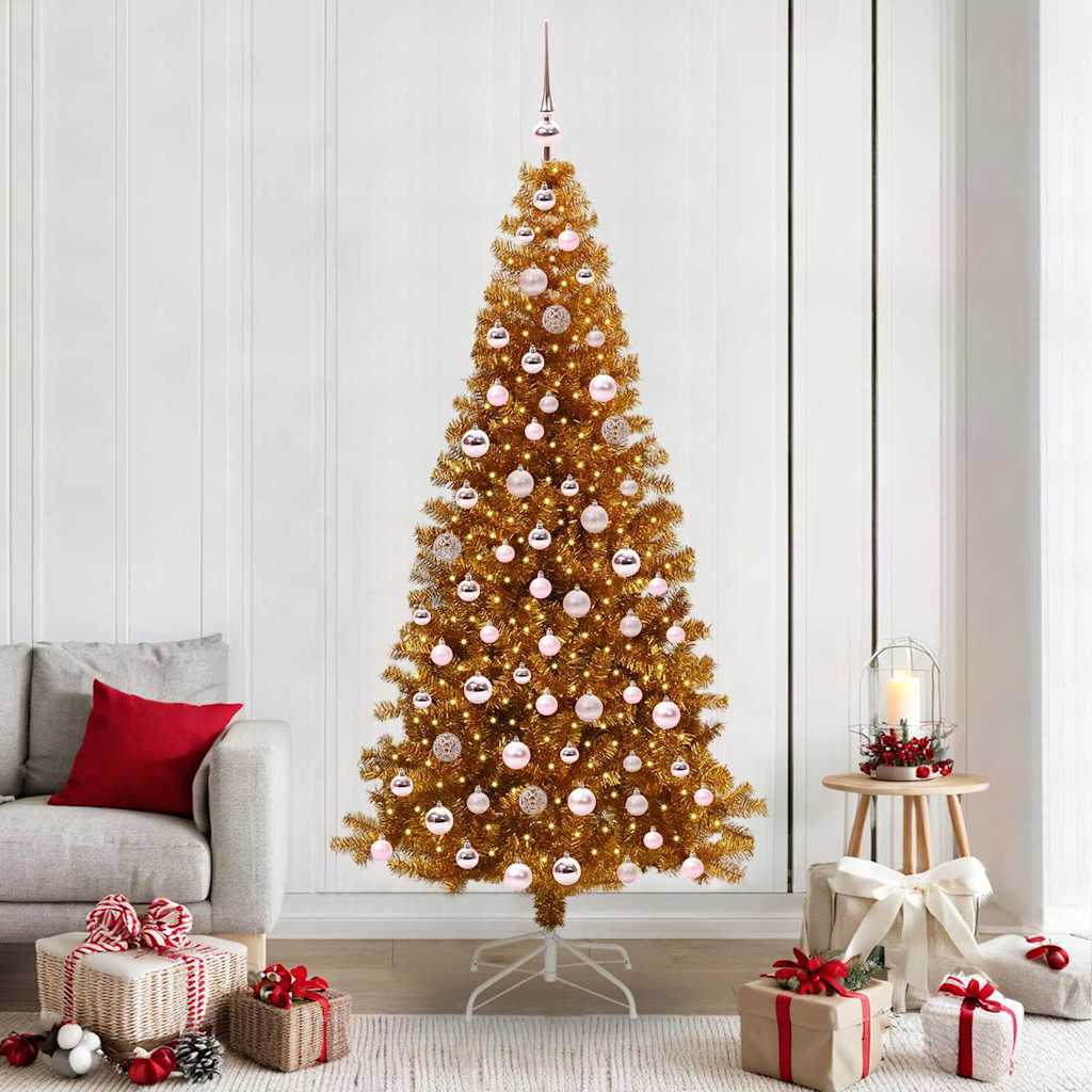 vidaXL Christmas Tree with LED Light Gold 210 cm PET and Steel
