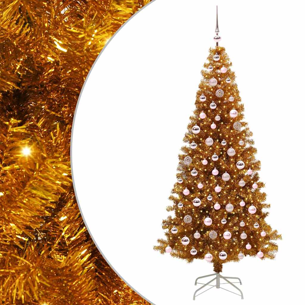 vidaXL Christmas Tree with LED Light Gold 210 cm PET and Steel