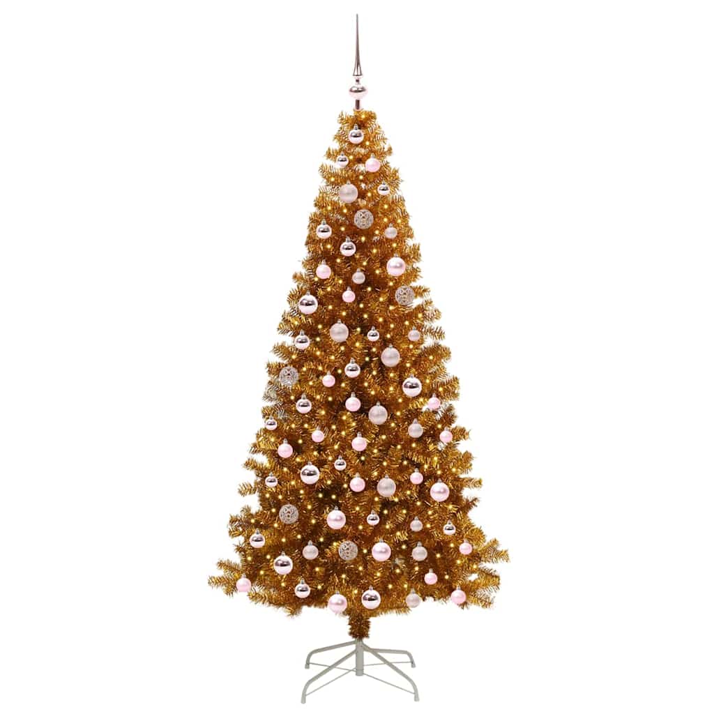 vidaXL Christmas Tree with LED Light Gold 210 cm PET and Steel