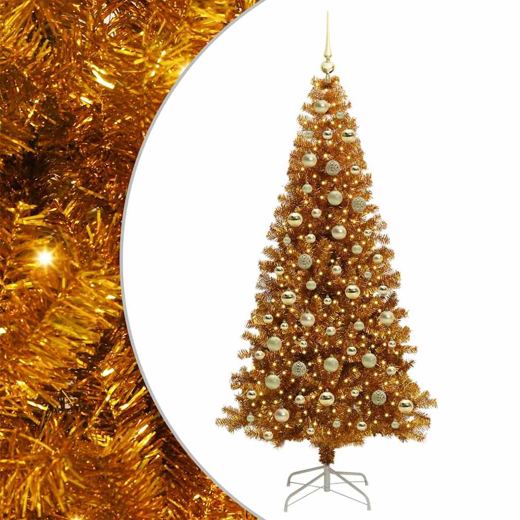 vidaXL Christmas Tree with LED Light Gold 210 cm PET and Steel