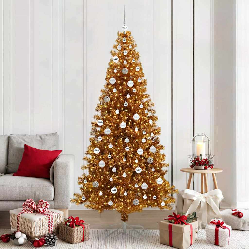 vidaXL Christmas Tree with LED Light Gold 210 cm PET and Steel