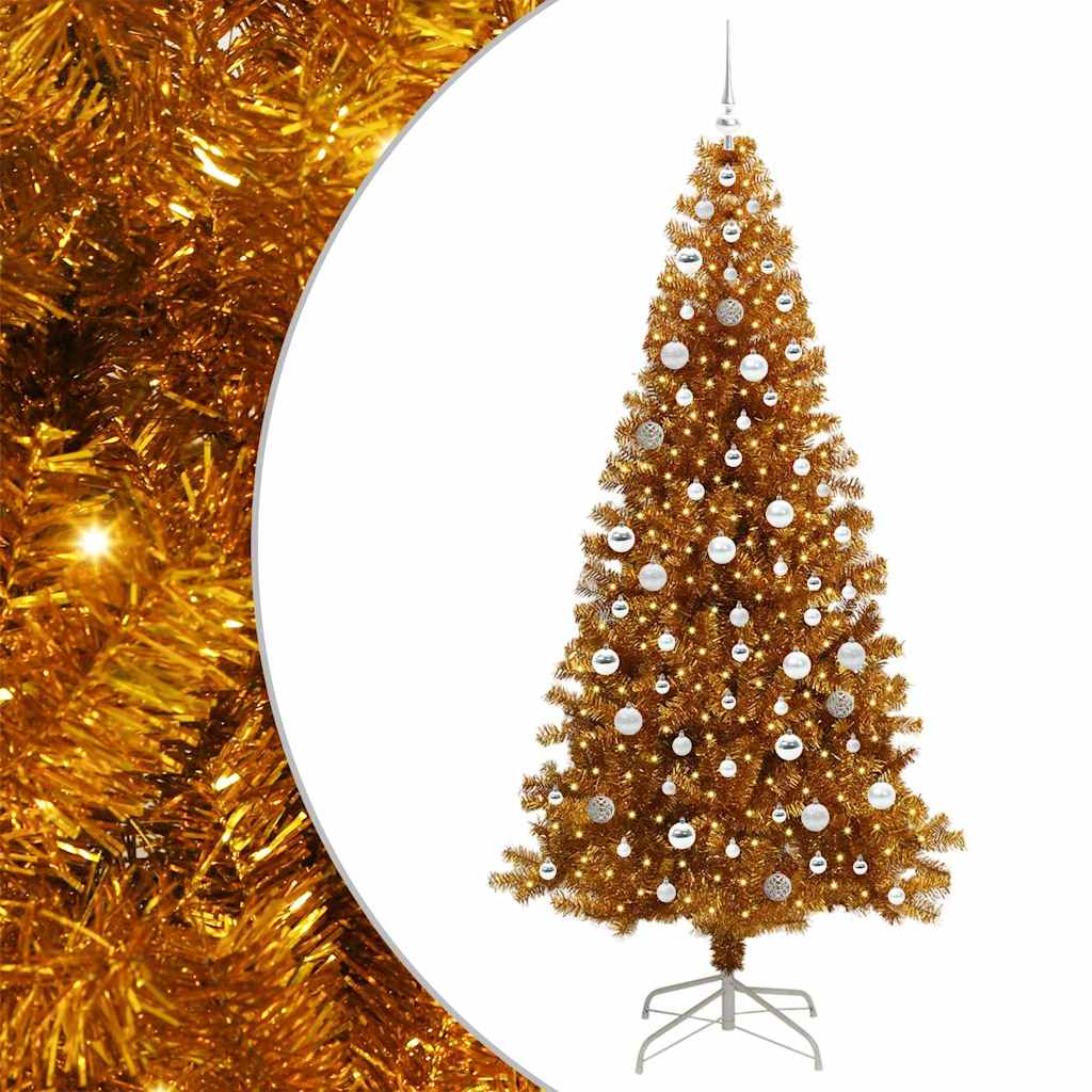 vidaXL Christmas Tree with LED Light Gold 210 cm PET and Steel