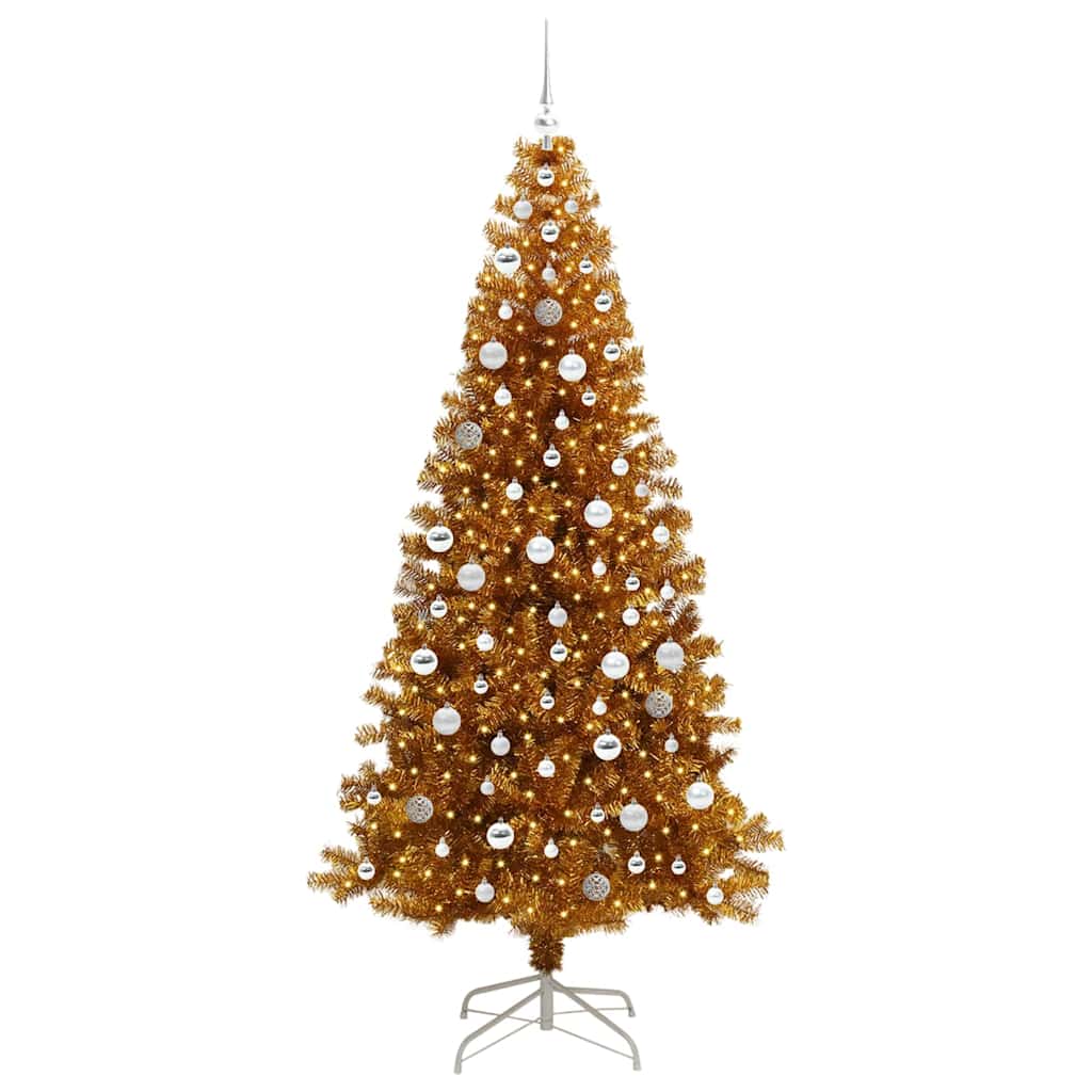 vidaXL Christmas Tree with LED Light Gold 210 cm PET and Steel