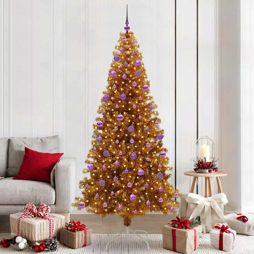 vidaXL Christmas Tree with LED Light Gold 210 cm PET and Steel