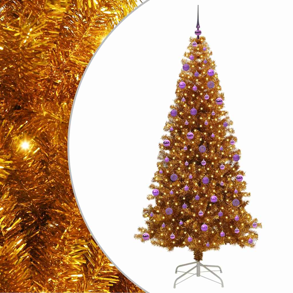 vidaXL Christmas Tree with LED Light Gold 210 cm PET and Steel