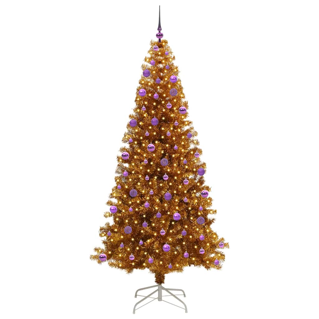 vidaXL Christmas Tree with LED Light Gold 210 cm PET and Steel