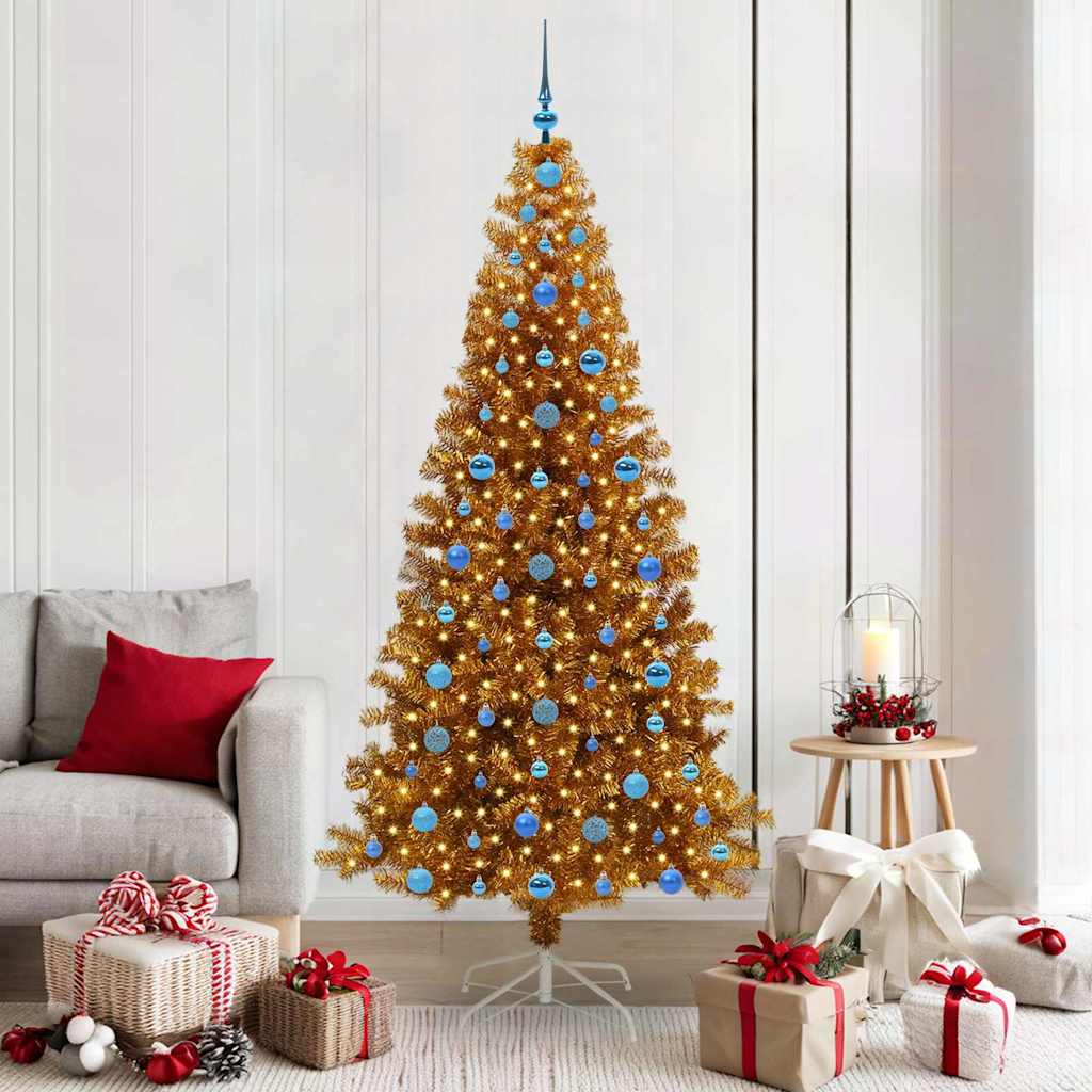 vidaXL Christmas Tree with LED Light Gold 210 cm PET and Steel