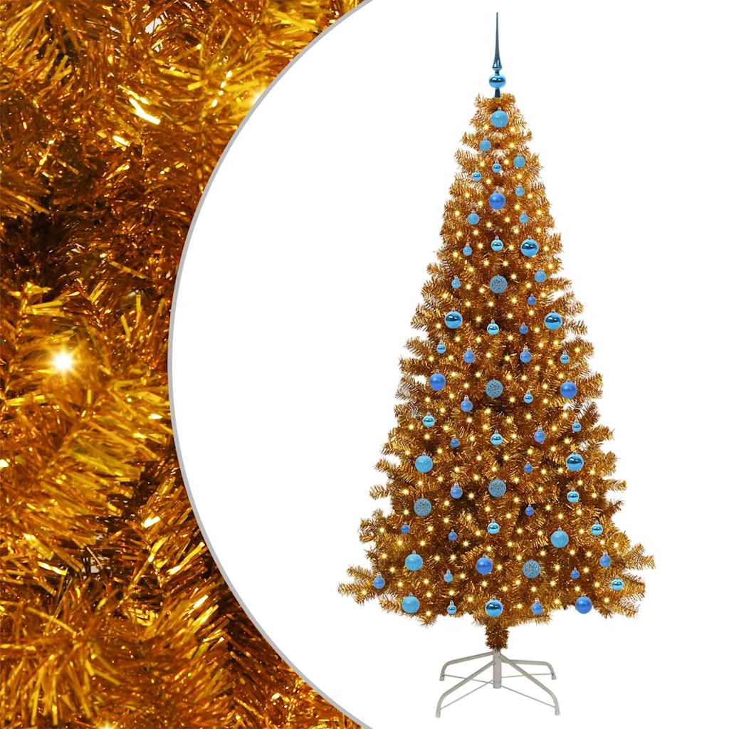 vidaXL Christmas Tree with LED Light Gold 210 cm PET and Steel