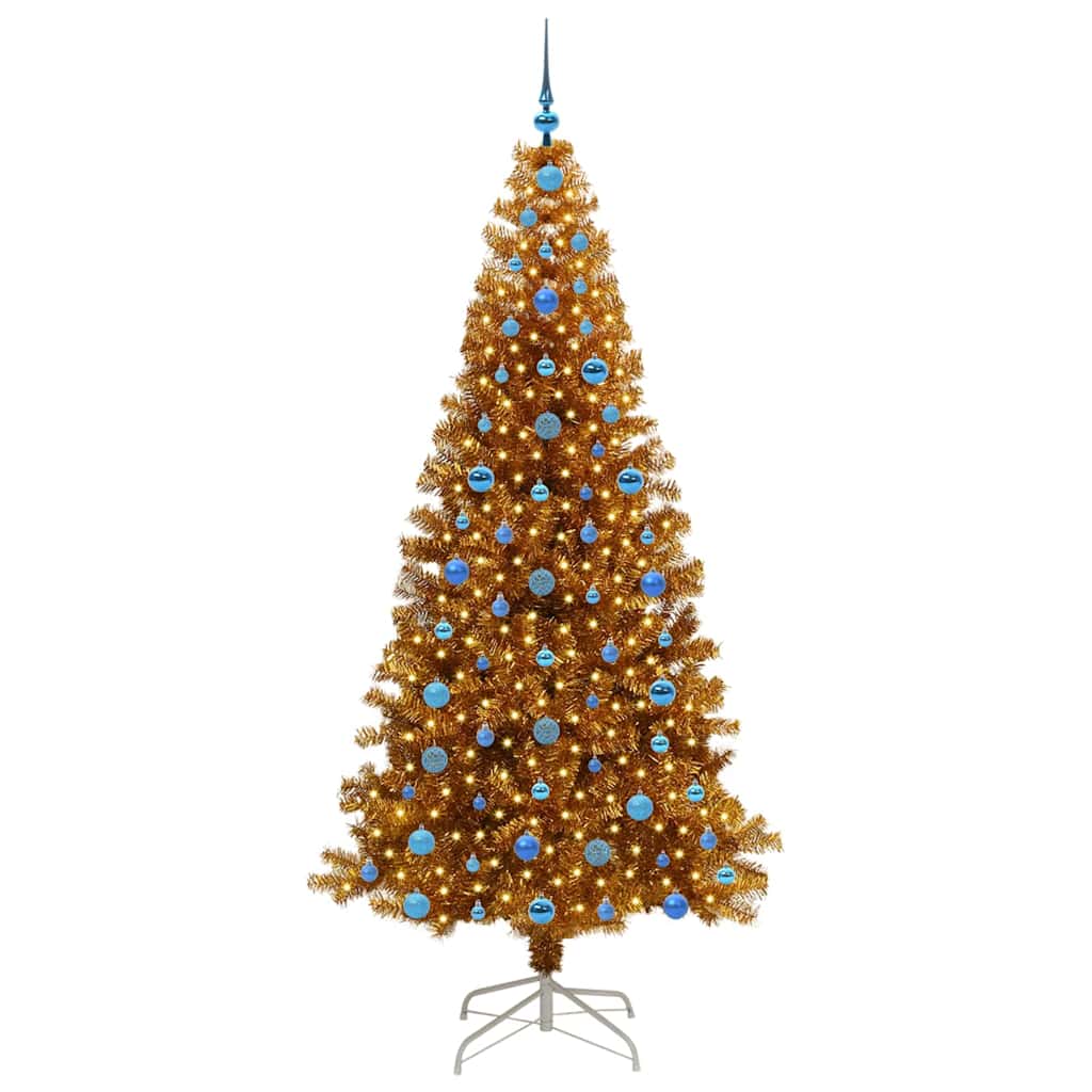 vidaXL Christmas Tree with LED Light Gold 210 cm PET and Steel