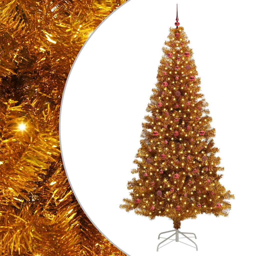 vidaXL Christmas Tree with LED Light Gold 240 cm PET and Steel