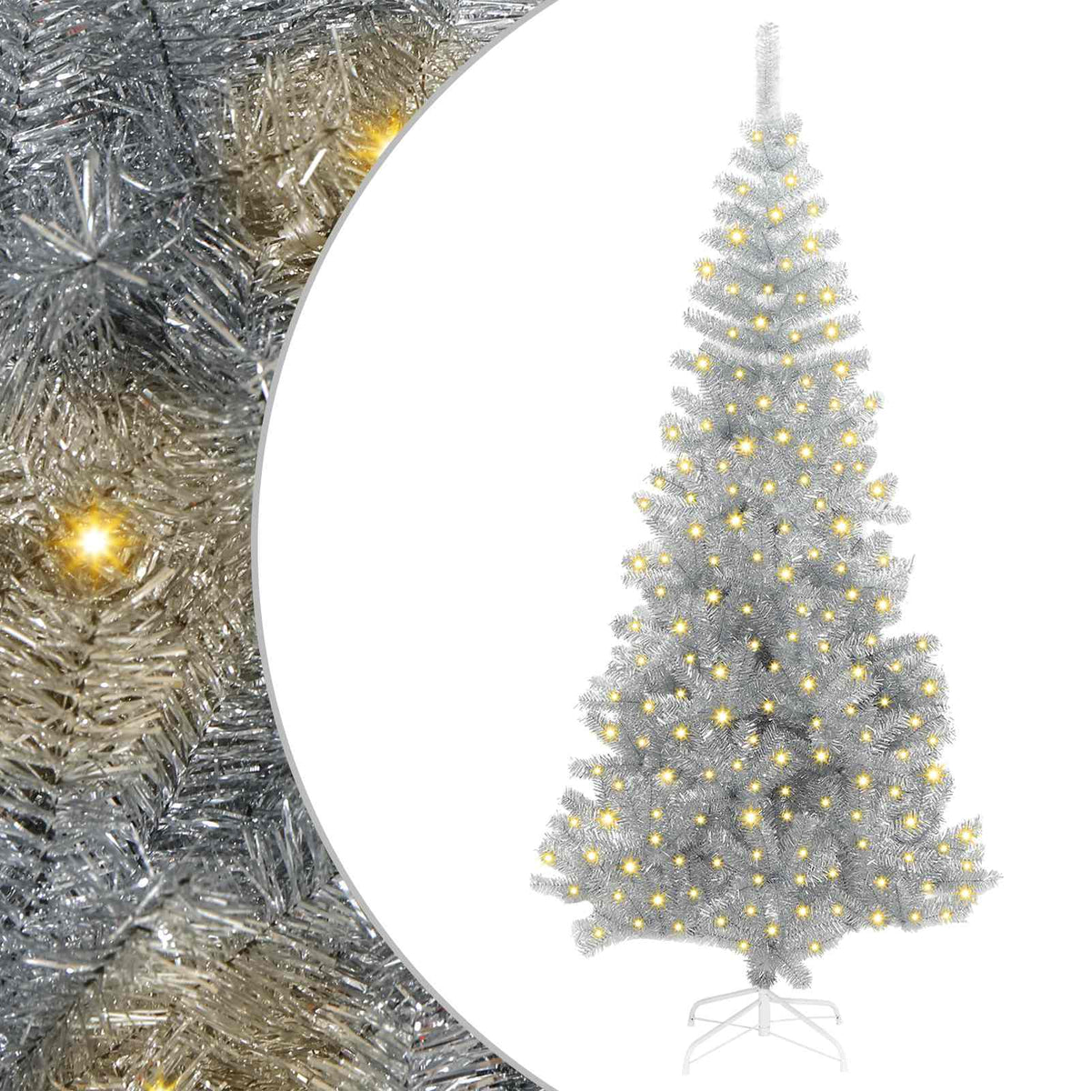 vidaXL Christmas Tree with LED Light Silver 180 cm PET and Steel
