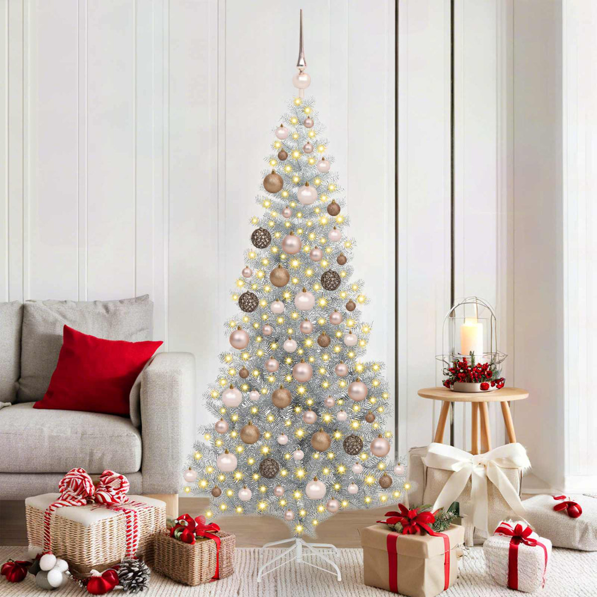 vidaXL Christmas Tree with LED Light Silver 180 cm PET and Steel