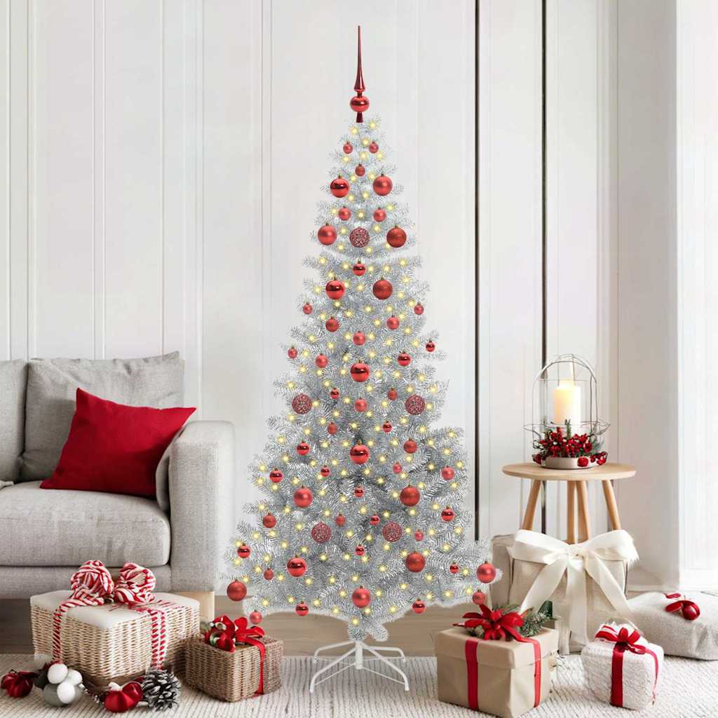 vidaXL Christmas Tree with LED Light Silver 180 cm PET and Steel