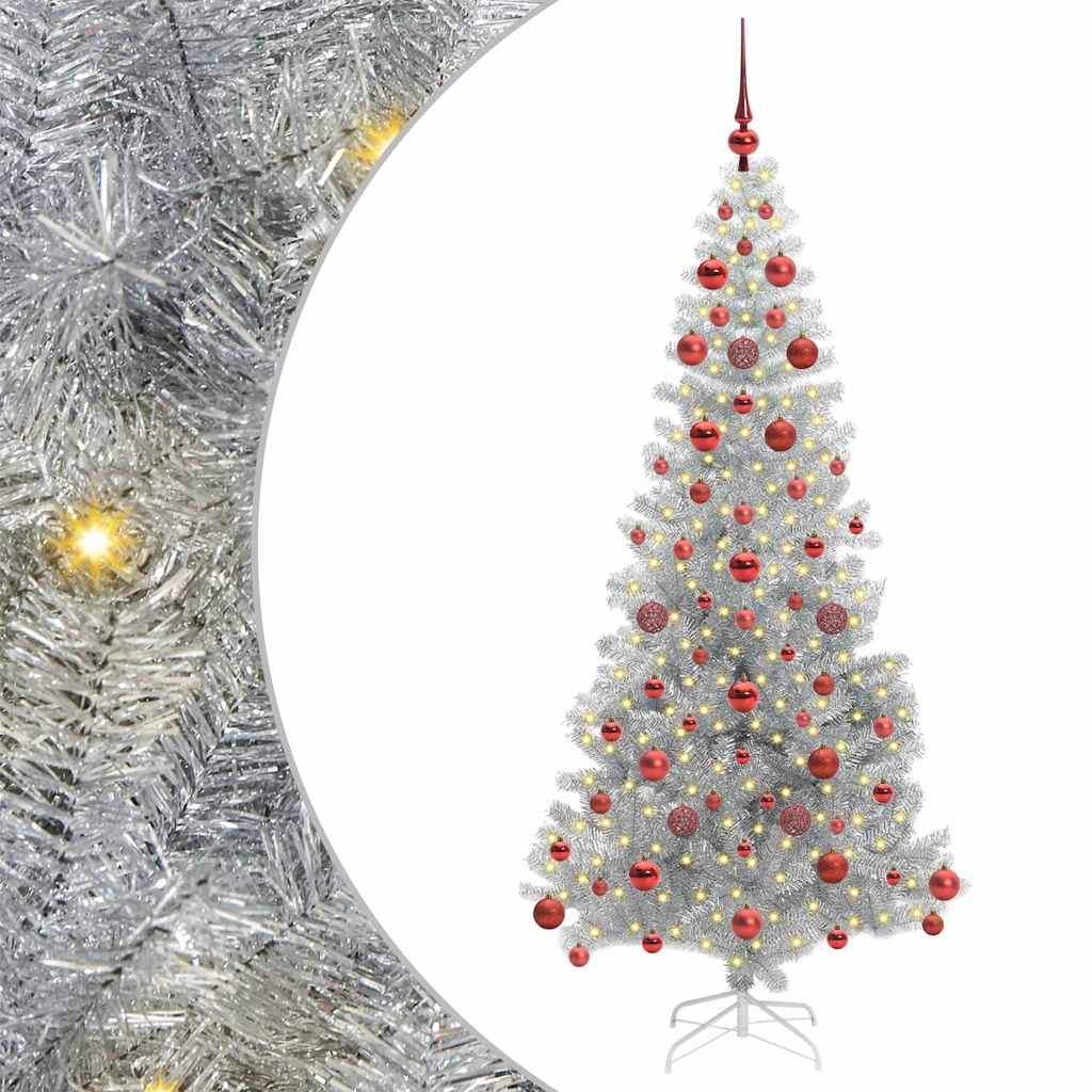 vidaXL Christmas Tree with LED Light Silver 180 cm PET and Steel