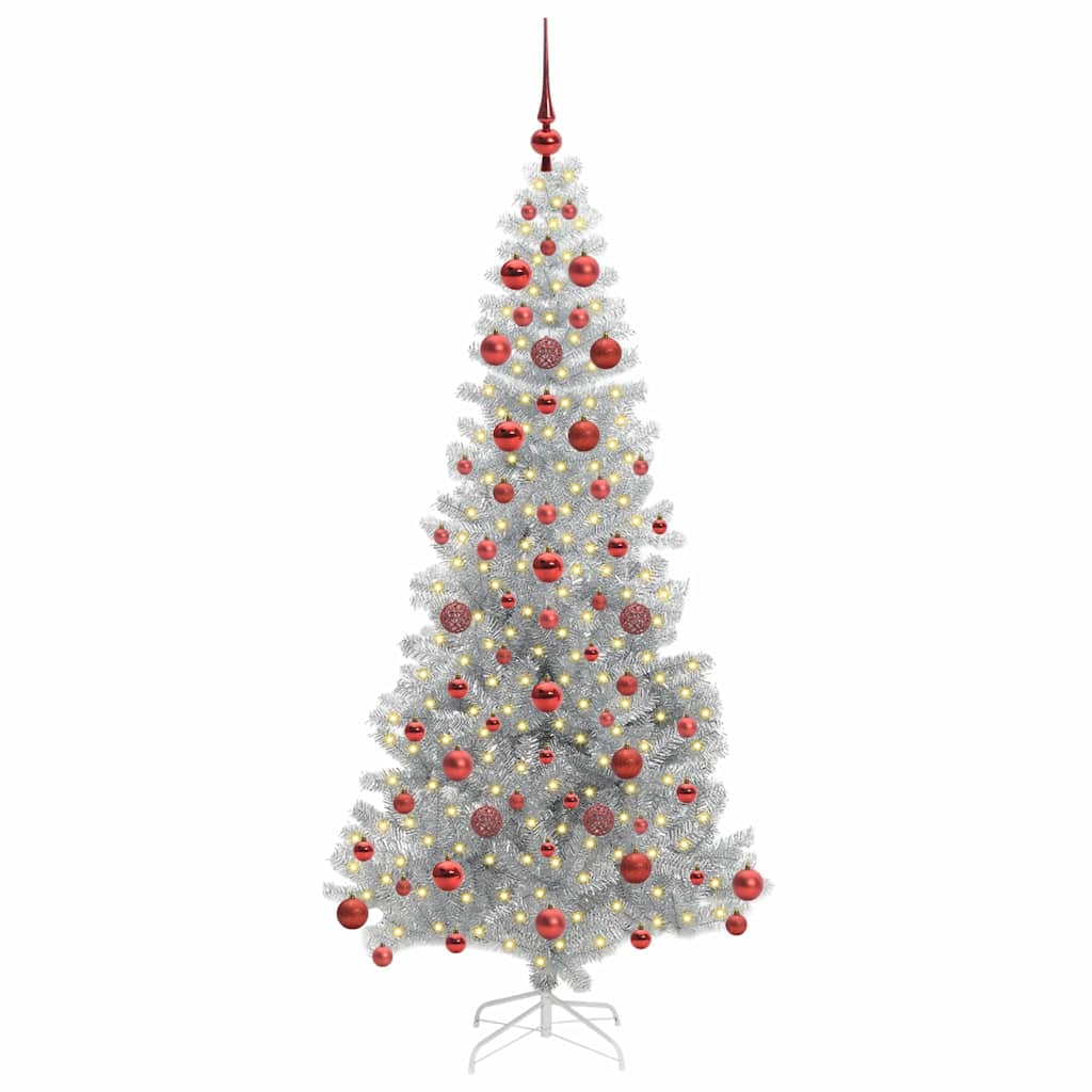 vidaXL Christmas Tree with LED Light Silver 180 cm PET and Steel