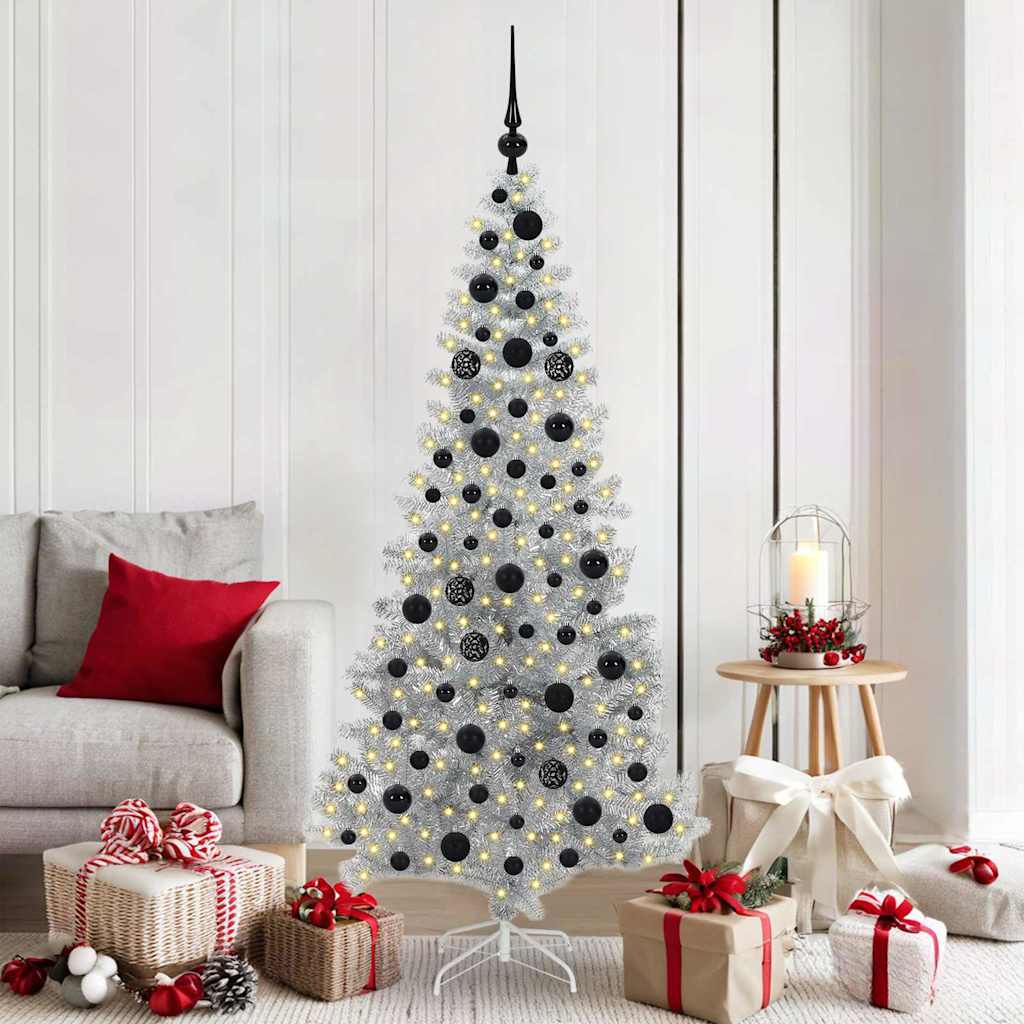 vidaXL Christmas Tree with LED Light Silver 180 cm PET and Steel
