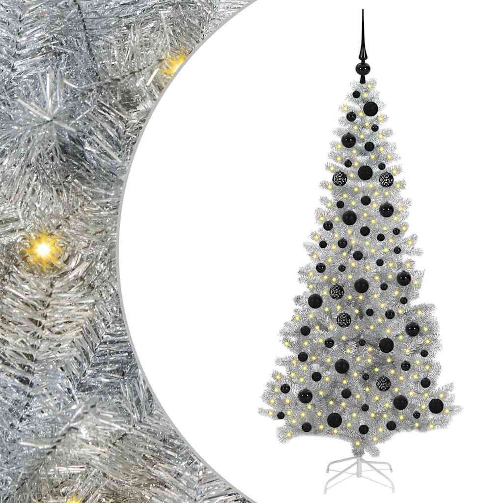 vidaXL Christmas Tree with LED Light Silver 180 cm PET and Steel