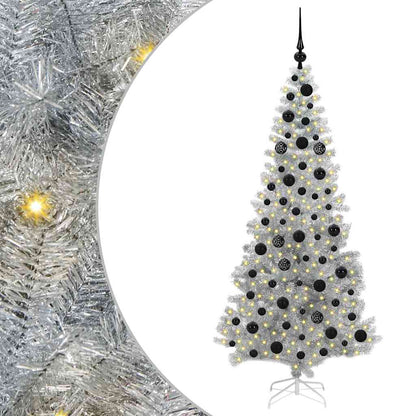 vidaXL Christmas Tree with LED Light Silver 180 cm PET and Steel
