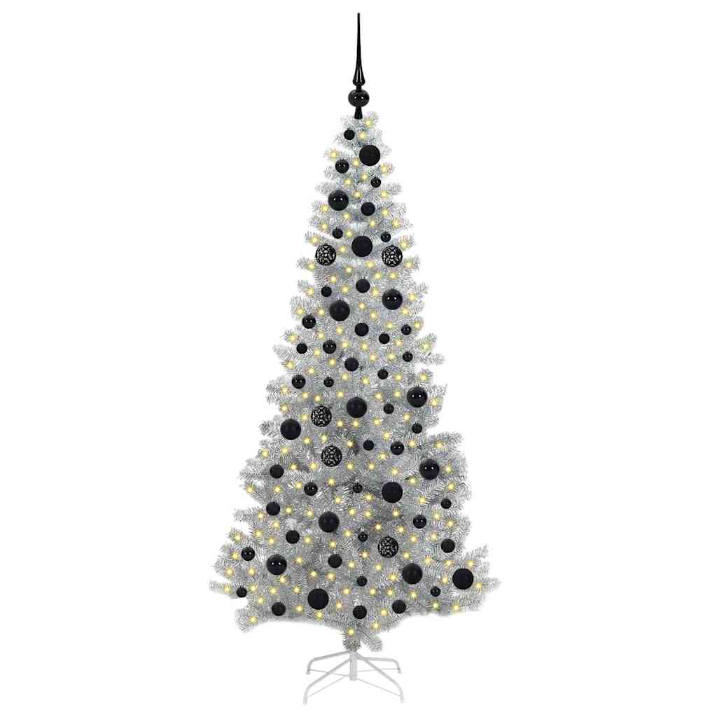 vidaXL Christmas Tree with LED Light Silver 180 cm PET and Steel