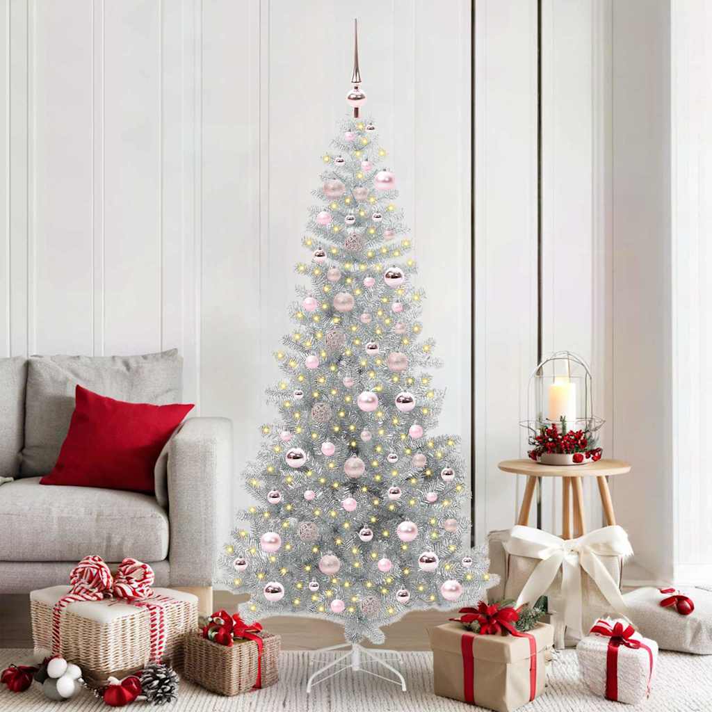 vidaXL Christmas Tree with LED Light Silver 180 cm PET and Steel