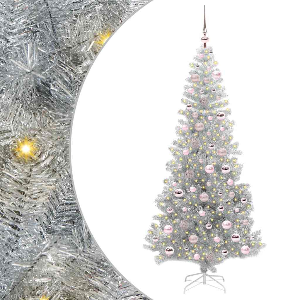 vidaXL Christmas Tree with LED Light Silver 180 cm PET and Steel