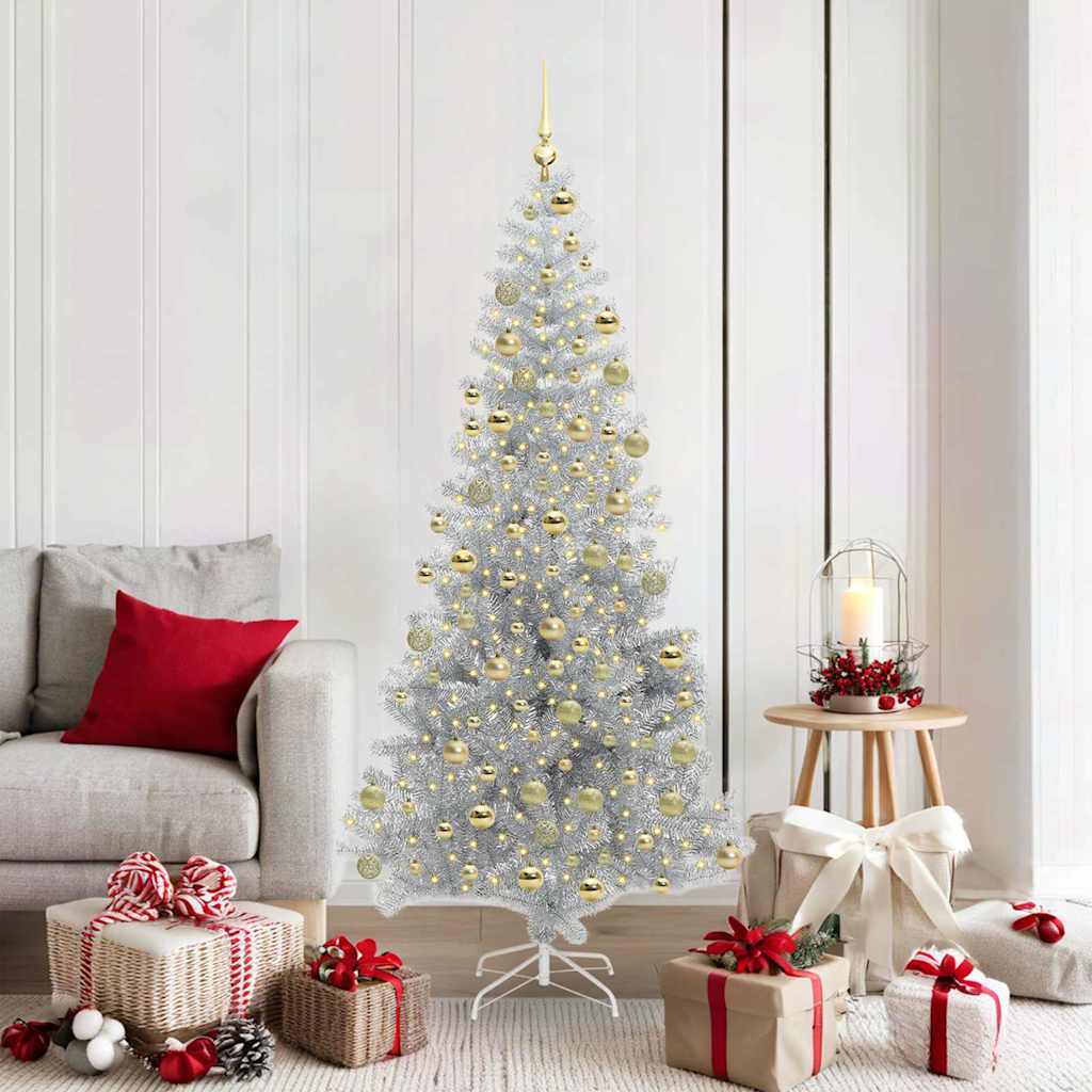 vidaXL Christmas Tree with LED Light Silver 180 cm PET and Steel