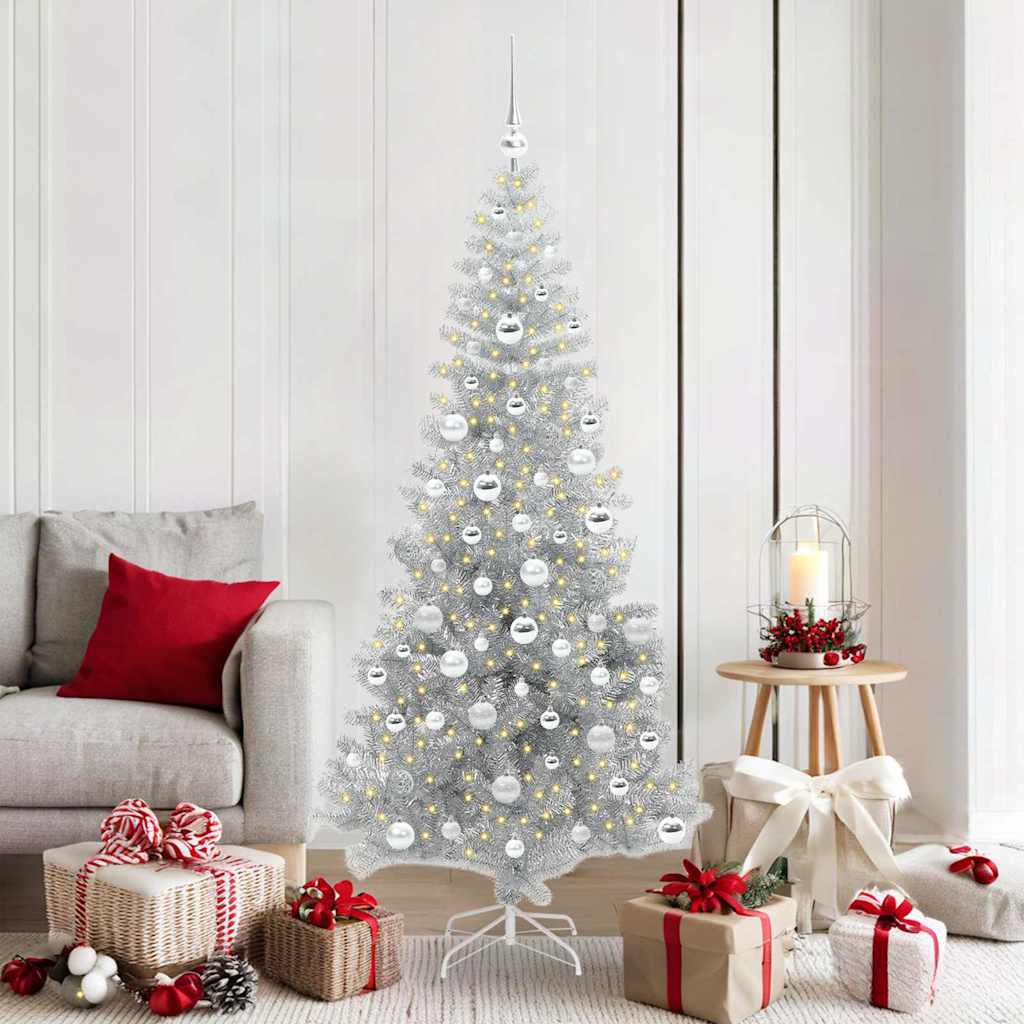 vidaXL Christmas Tree with LED Light Silver 180 cm PET and Steel