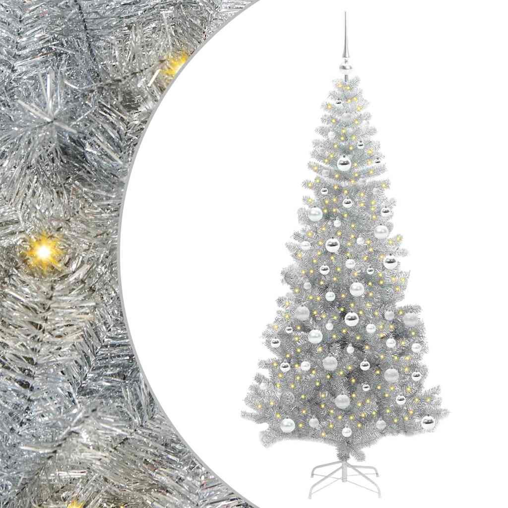 vidaXL Christmas Tree with LED Light Silver 180 cm PET and Steel