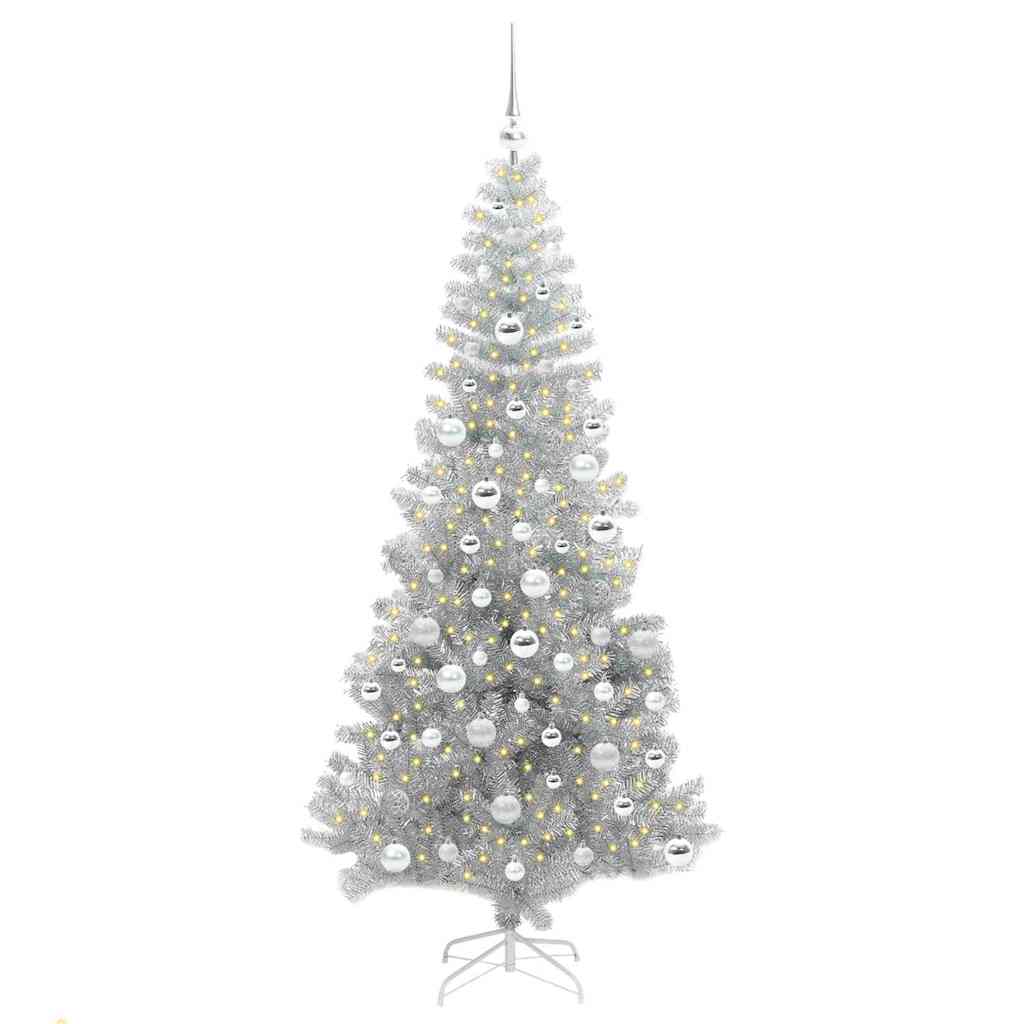 vidaXL Christmas Tree with LED Light Silver 180 cm PET and Steel