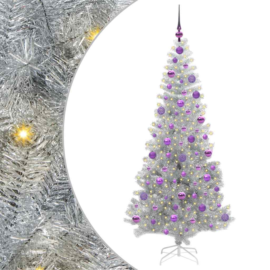 vidaXL Christmas Tree with LED Light Silver 180 cm PET and Steel