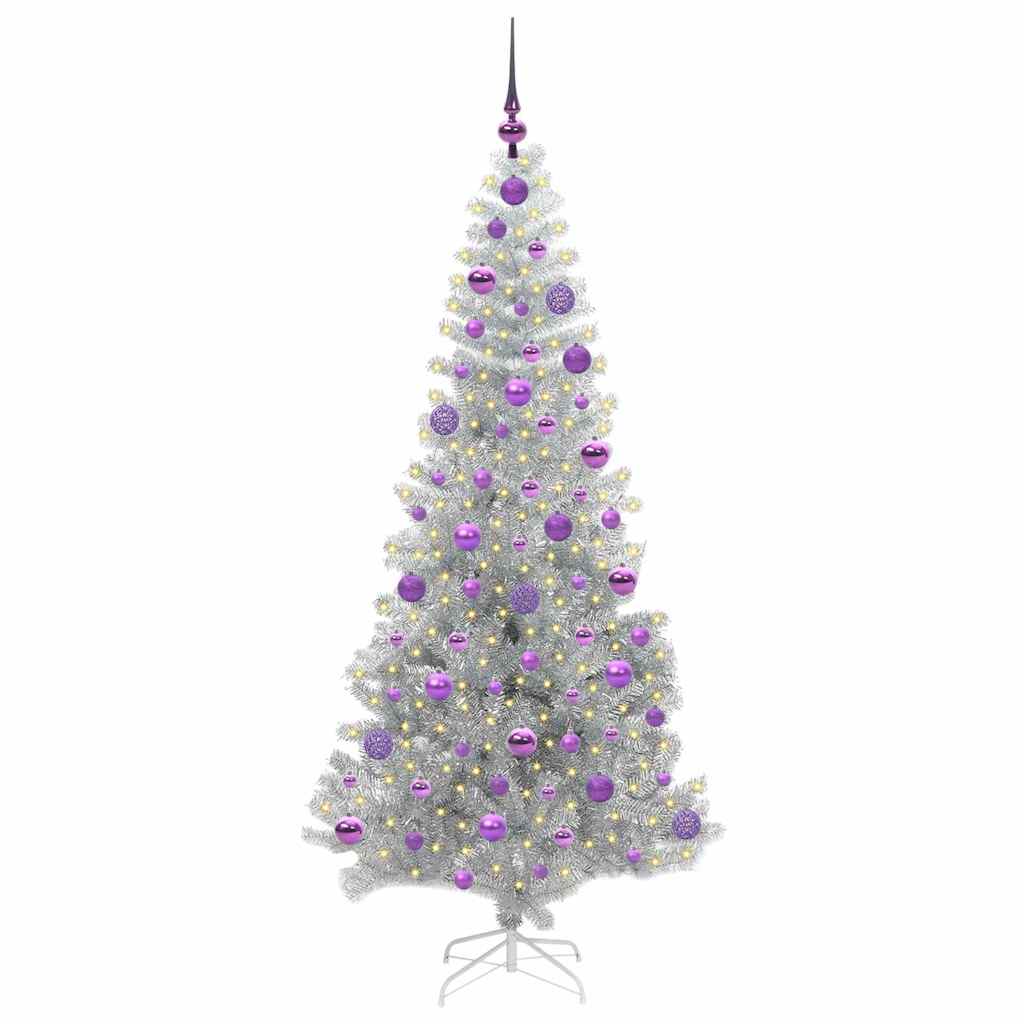 vidaXL Christmas Tree with LED Light Silver 180 cm PET and Steel