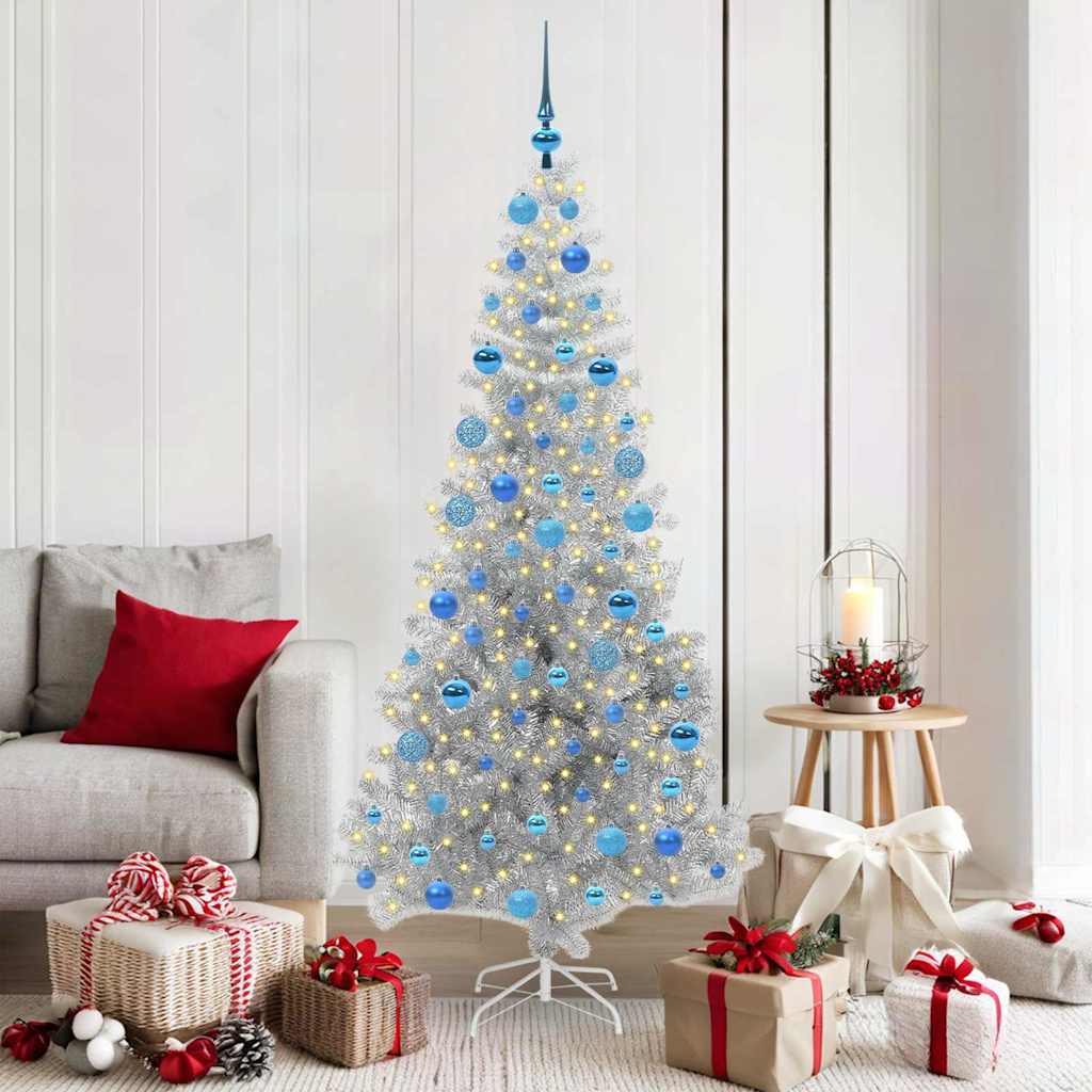 vidaXL Christmas Tree with LED Light Silver 180 cm PET and Steel