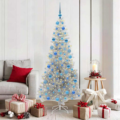 vidaXL Christmas Tree with LED Light Silver 180 cm PET and Steel