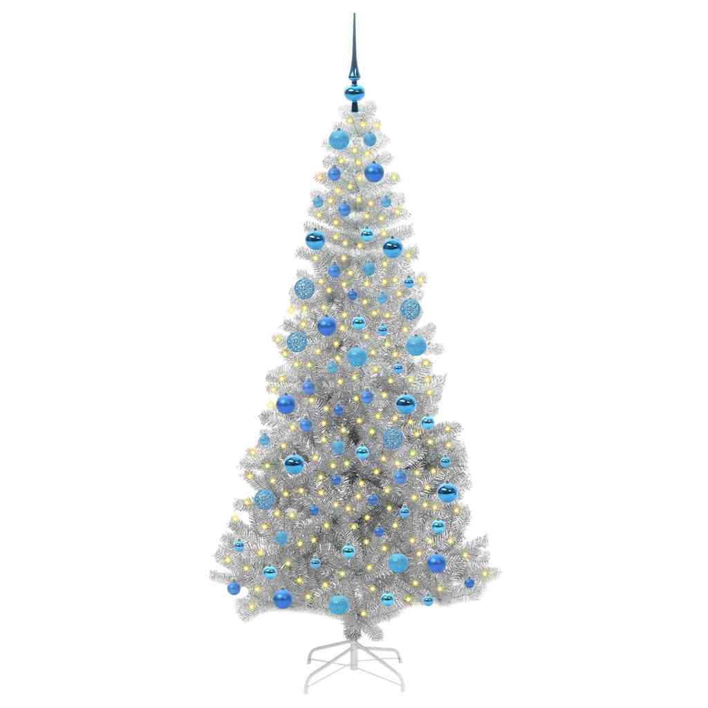vidaXL Christmas Tree with LED Light Silver 180 cm PET and Steel