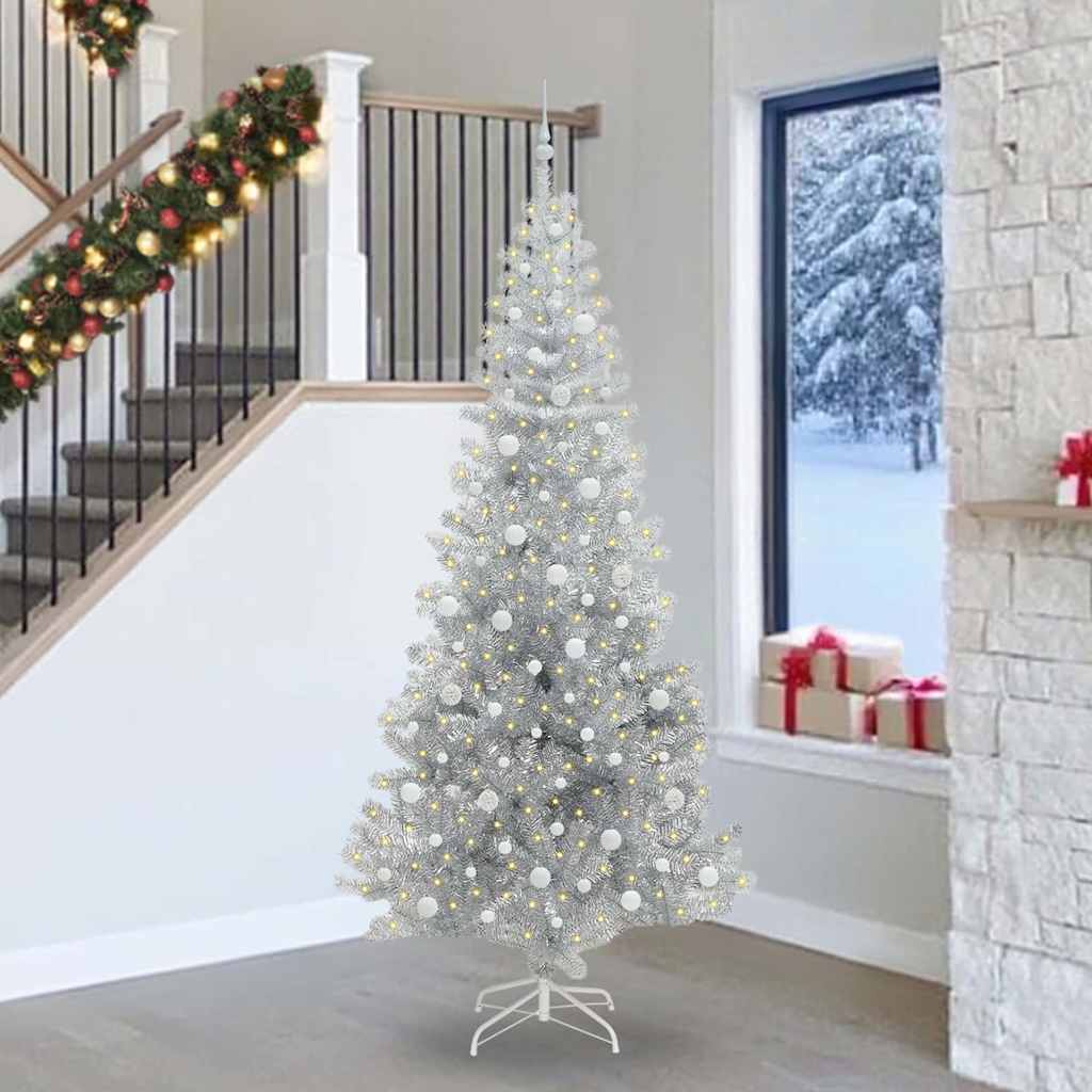 vidaXL Christmas Tree with 300 LEDs with Stand Silver 240 cm PET