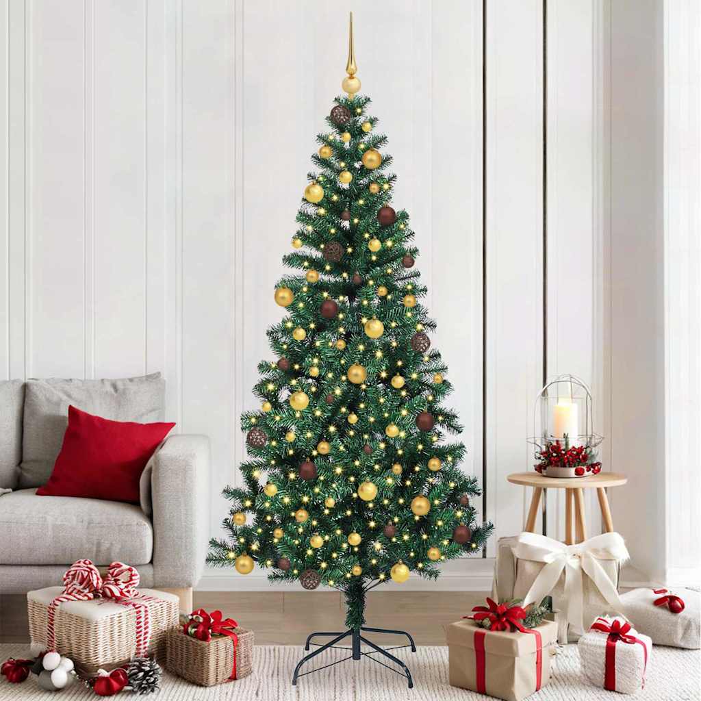 vidaXL Artificial Pre-lit Christmas Tree Green 210 cm PVC and Metal