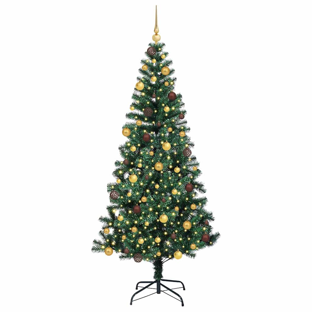 vidaXL Artificial Pre-lit Christmas Tree Green 210 cm PVC and Metal