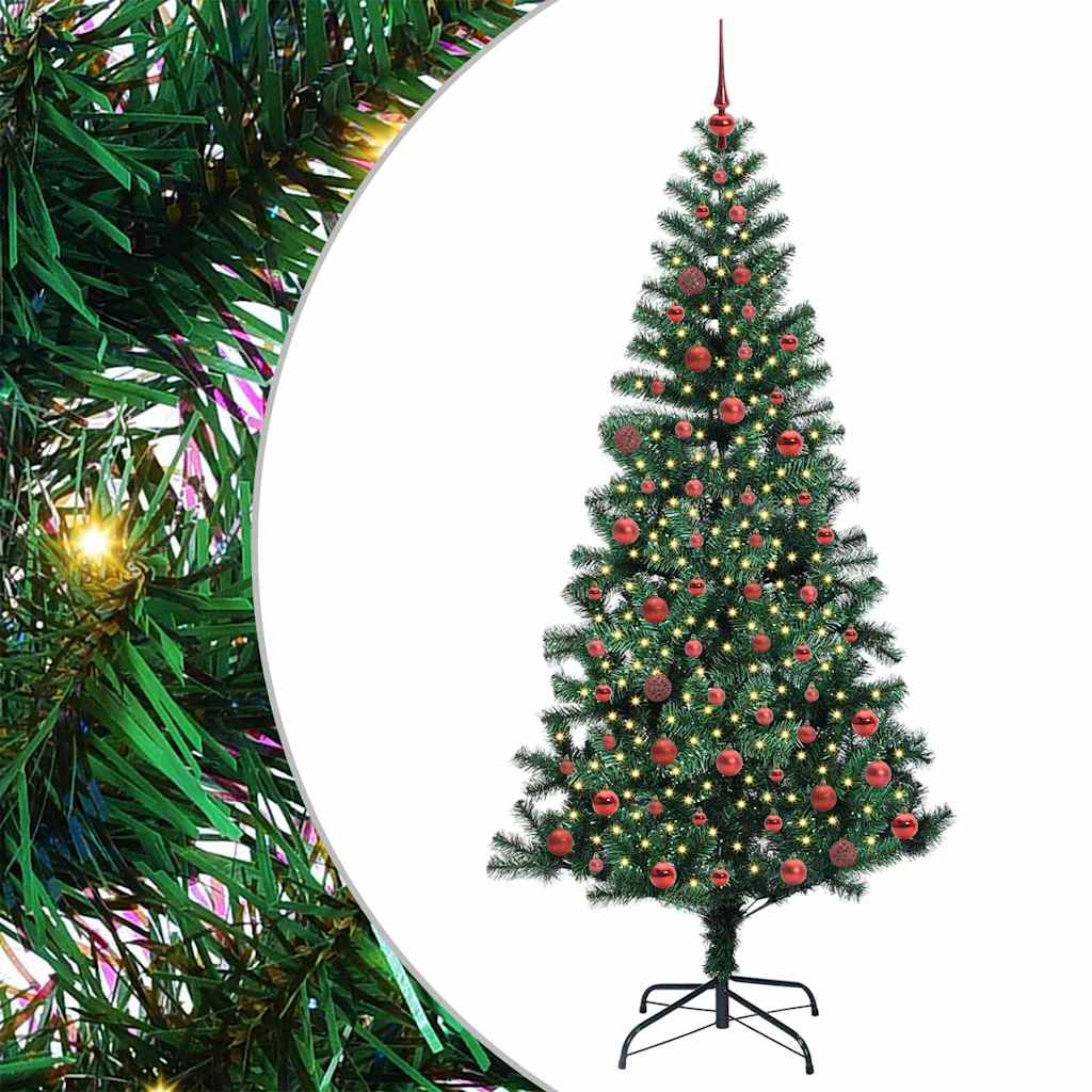 vidaXL Artificial Pre-lit Christmas Tree Green 210 cm PVC and Metal