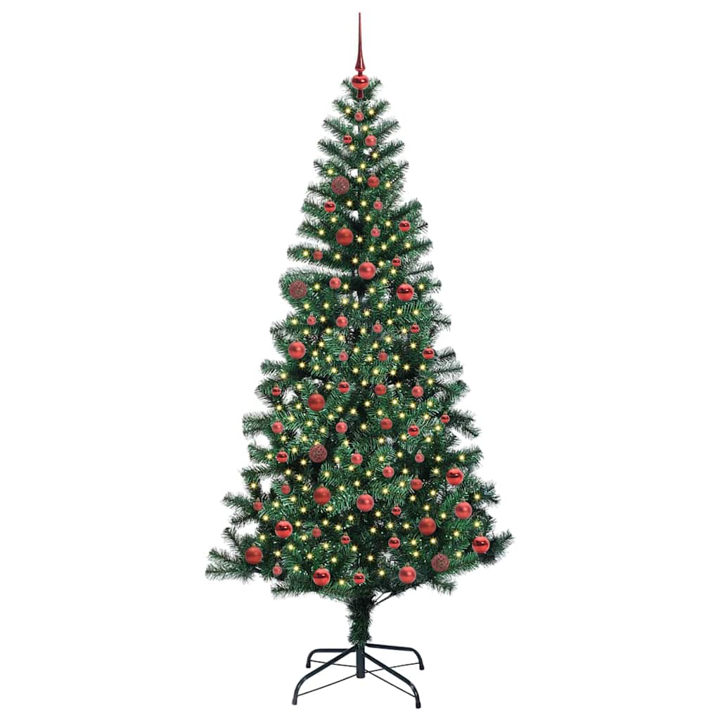 vidaXL Artificial Pre-lit Christmas Tree Green 210 cm PVC and Metal