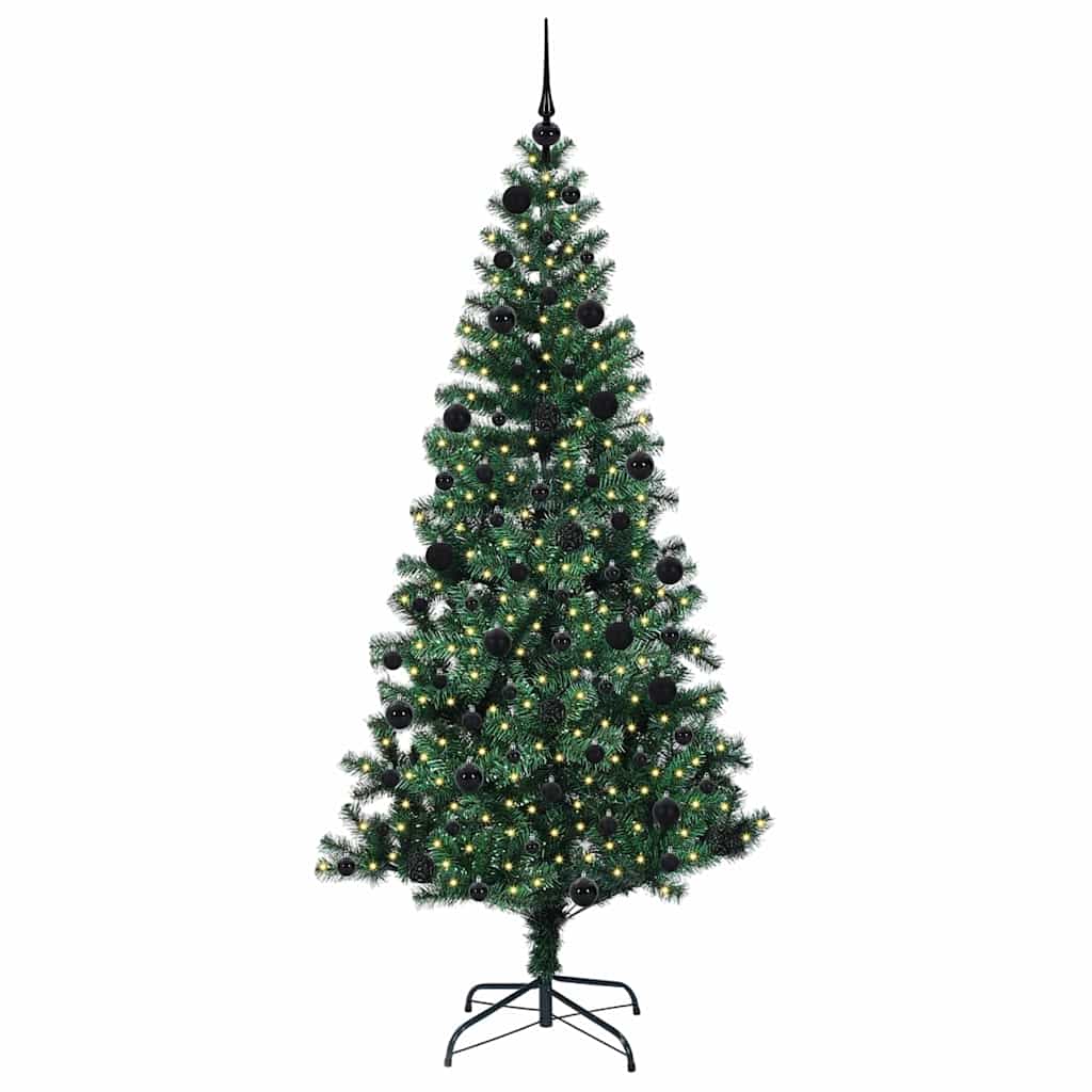 vidaXL Artificial Pre-lit Christmas Tree Green 210 cm PVC and Metal