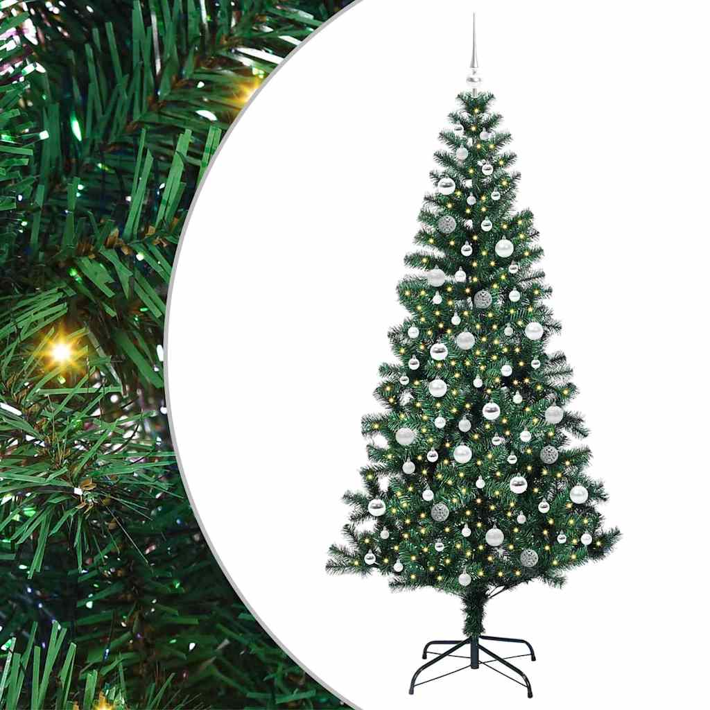 vidaXL Artificial Pre-lit Christmas Tree Green 210 cm PVC and Metal