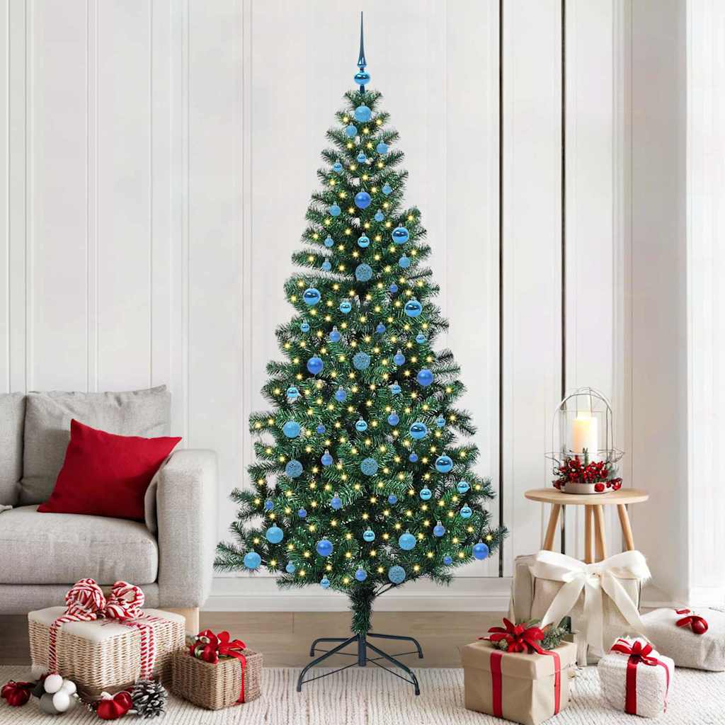 vidaXL Artificial Pre-lit Christmas Tree Green 210 cm PVC and Metal