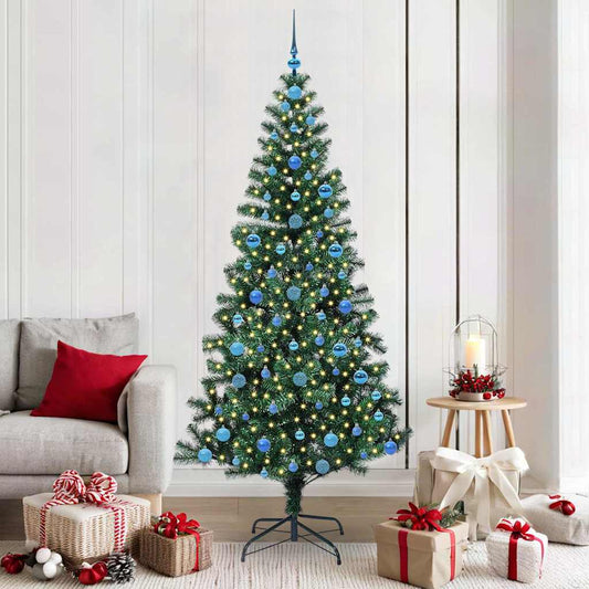 vidaXL Artificial Pre-lit Christmas Tree Green 210 cm PVC and Metal