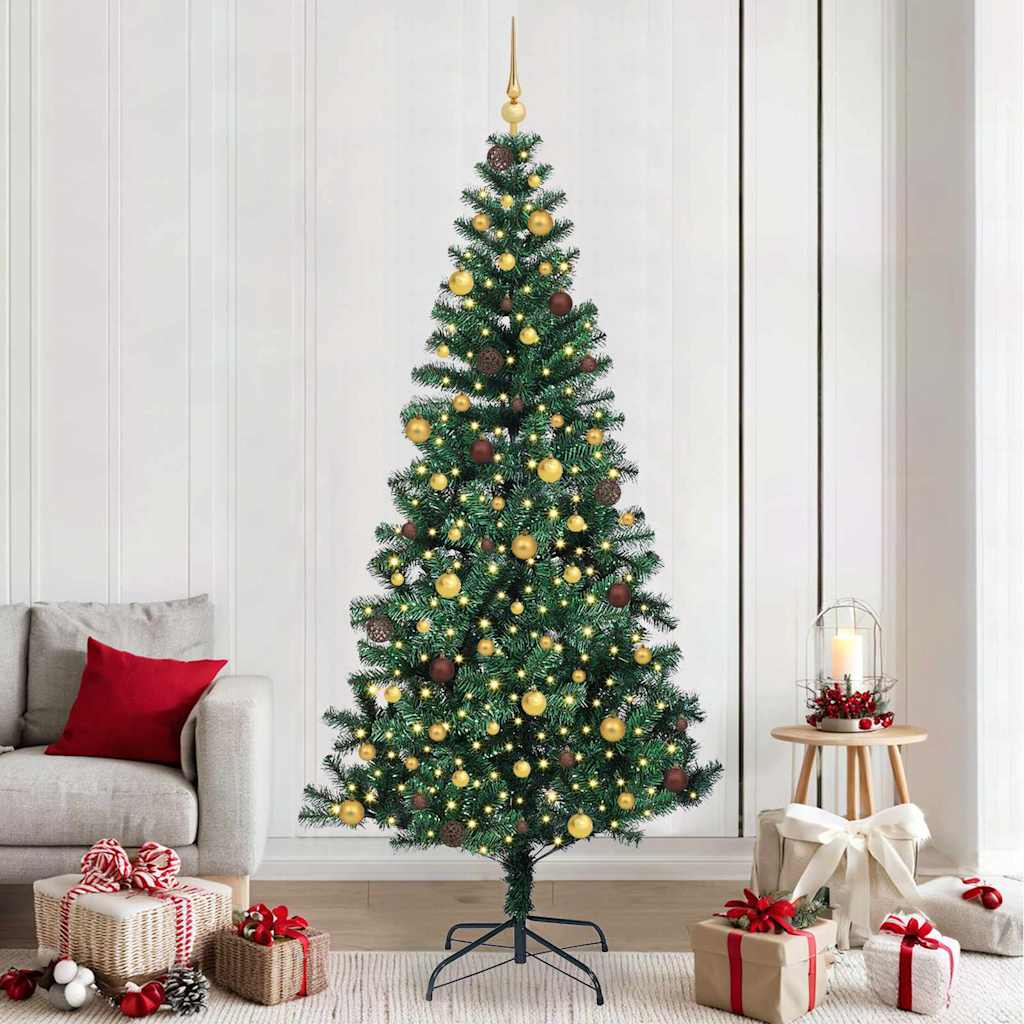 vidaXL Artificial Pre-lit Christmas Tree Green 240 cm PVC and Metal