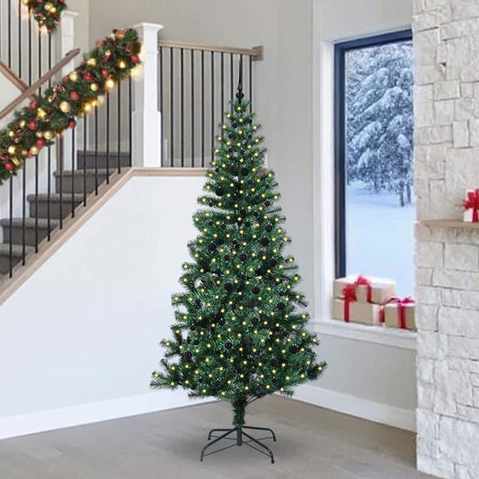 vidaXL Artificial Pre-lit Christmas Tree Green 240 cm PVC and Metal