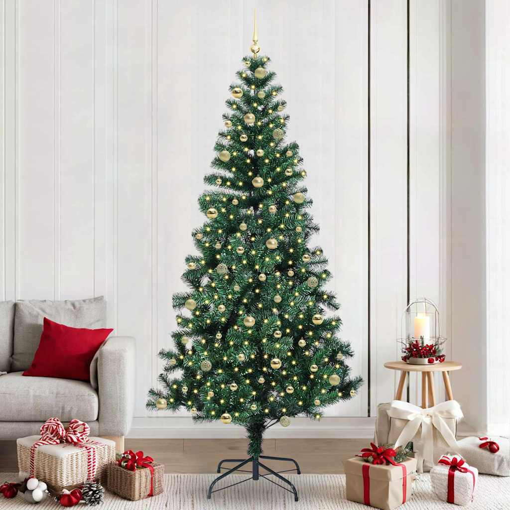 vidaXL Artificial Pre-lit Christmas Tree Green 240 cm PVC and Metal