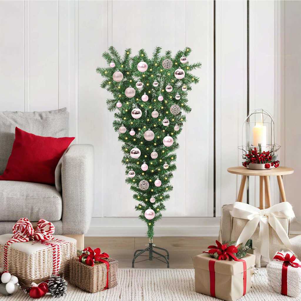 vidaXL Upside-down Artificial Pre-lit Christmas Tree with Ball Set PVC