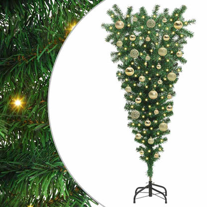 vidaXL Upside-down Artificial Pre-lit Christmas Tree with Ball Set PVC