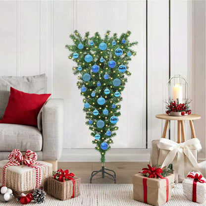 vidaXL Upside-down Artificial Pre-lit Christmas Tree with Ball Set PVC