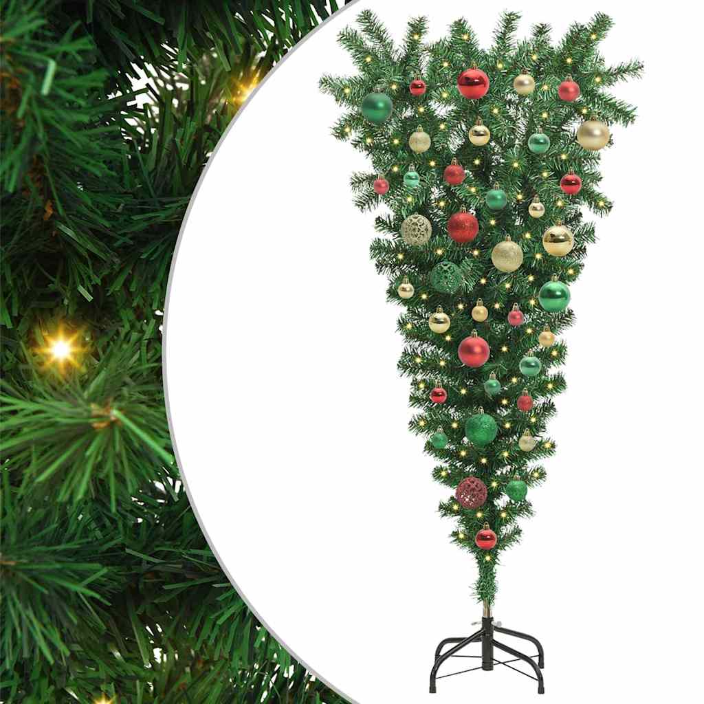 vidaXL Upside-down Artificial Pre-lit Christmas Tree with Ball Set PVC